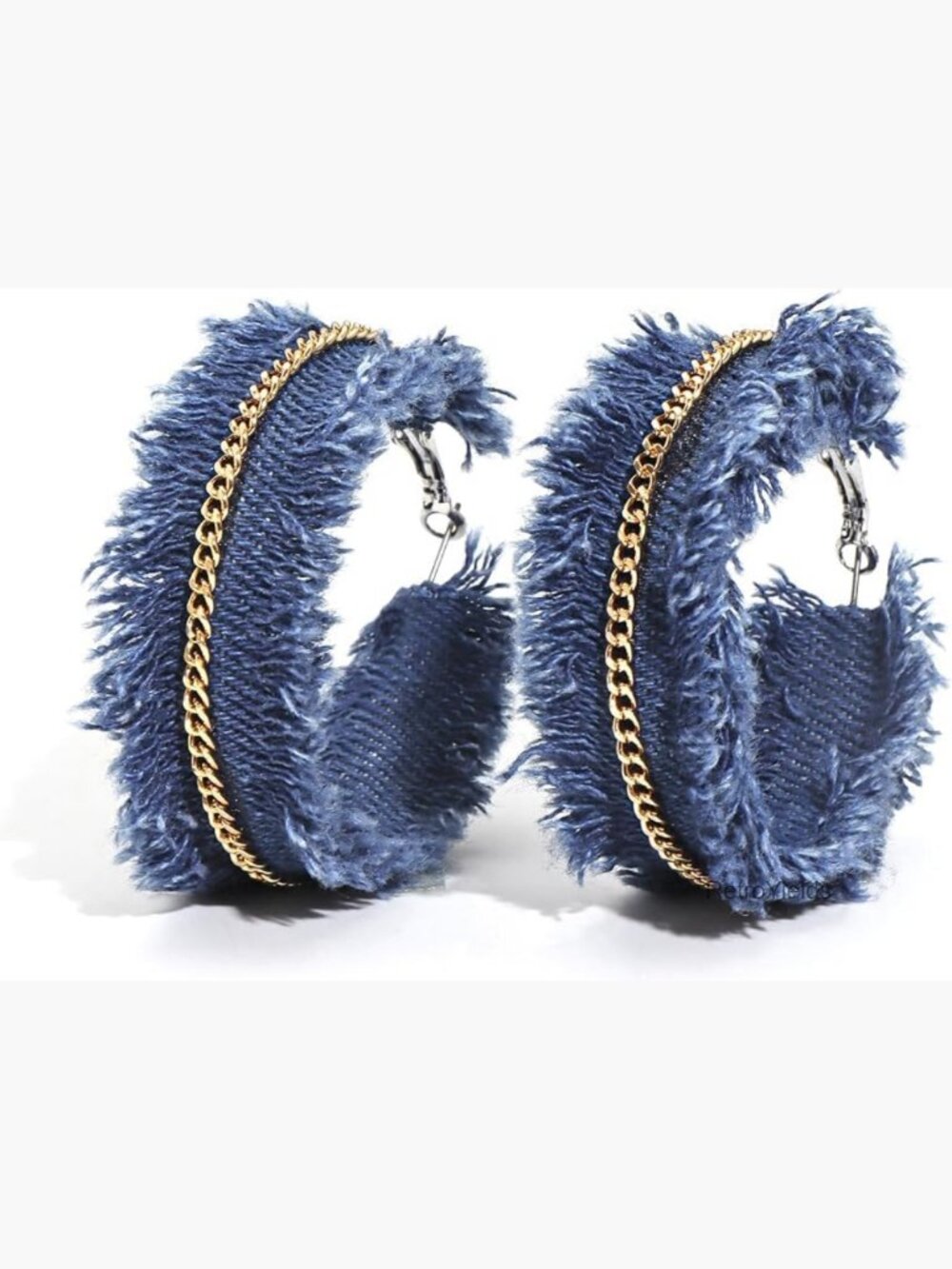 Bohemian Denim Dangle Earrings Layered Leaf Pearl Drop